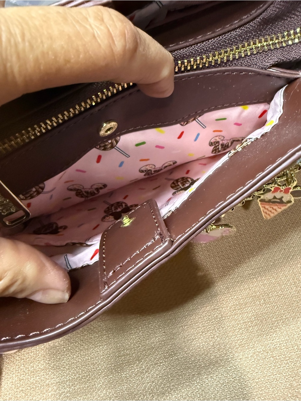 Loungefly Pink & Brown Minnie Sprinkle Charm Crossbody NWT - Picture 8 of 12